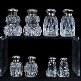 (4) Pair Salt And Pepper Shaker Sets, American Brilliant Cut Glass, All With Sterling Tops