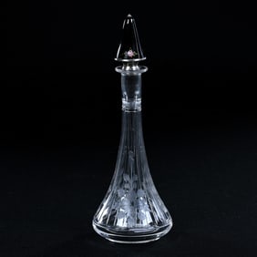 Perfume Bottle, American Brilliant Cut Glass, Engraved Floral And Vertical Line Decor