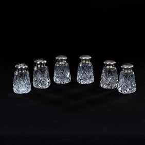 (3) Matched Pairs Of Salt And Pepper Shakers With Sterling Tops Marked Webster
