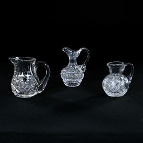 (3) Miniature Pitchers, American Brilliant Cut Glass, Sizes From 2.5" To 3"