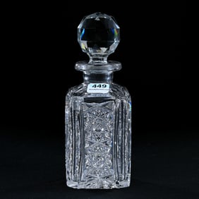Square Decanter, American Brilliant Cut Glass, Hobstar Panels Alternating With Flat Panels