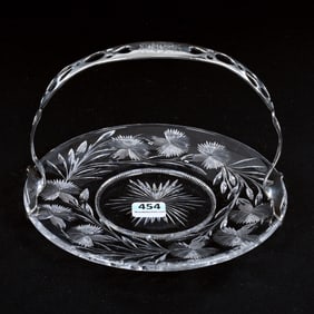 Sandwich Plate, American Brilliant Cut Glass, Engraved Thistle Pattern With Wafer Base