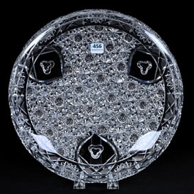 Rolled Rim Bowl, Three Feet, American Brilliant Cut Glass, Hunt's Royal Pattern