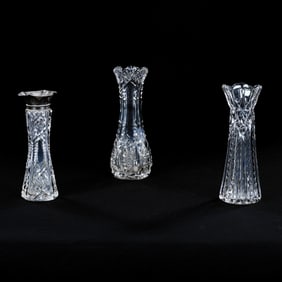 (3) Bud Vases, American Brilliant Cut Glass, Three Distinct Geometric Pattern