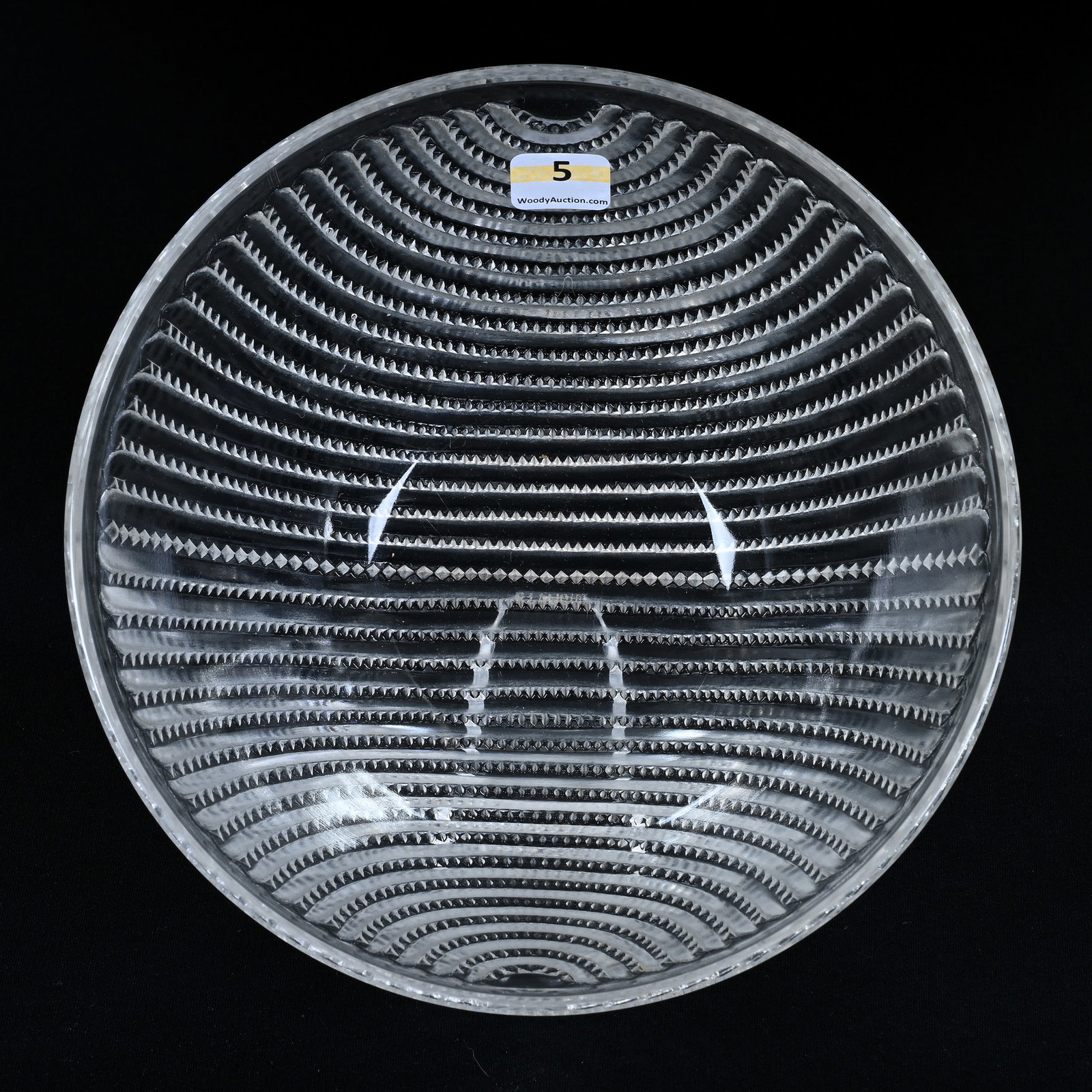 Bowl Marked R. Lalique Lignes Design, Circa 1935: Bowl Marked R. Lalique Lignes Design, Circa 1935, 3.25" x 8", J. Quentin Brasted Collection, KS.