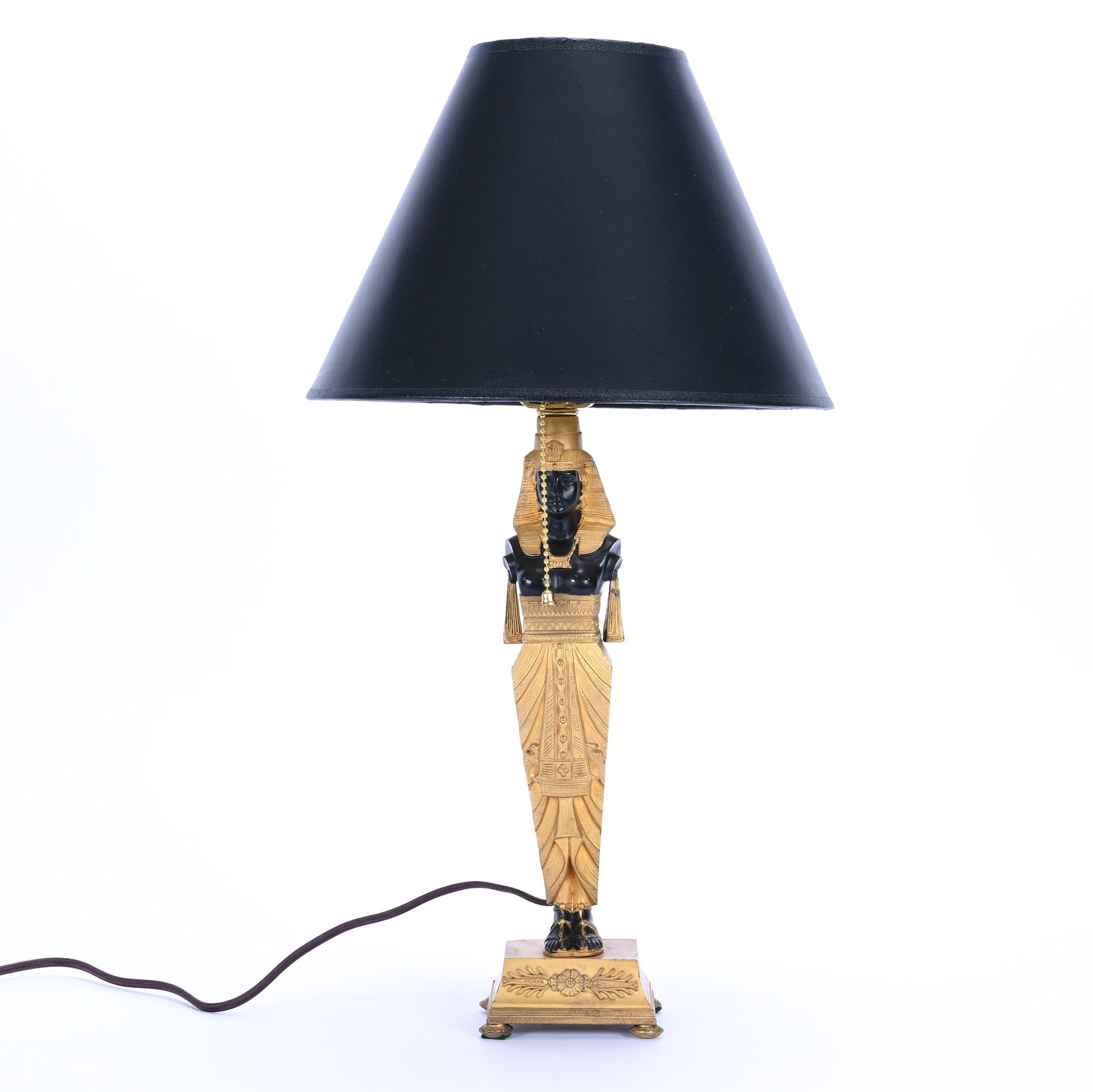 Gilt And Ebony Bronze Lamp, Late 20th Century: Gilt And Ebony Bronze Lamp, Late 20th Century, 13", 20" Height To Top Of Shade, J. Quentin Brasted Collection, KS.