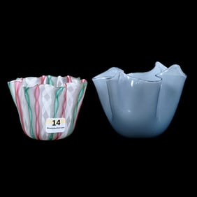 (2) Murano Art Glass Handkerchief Vases