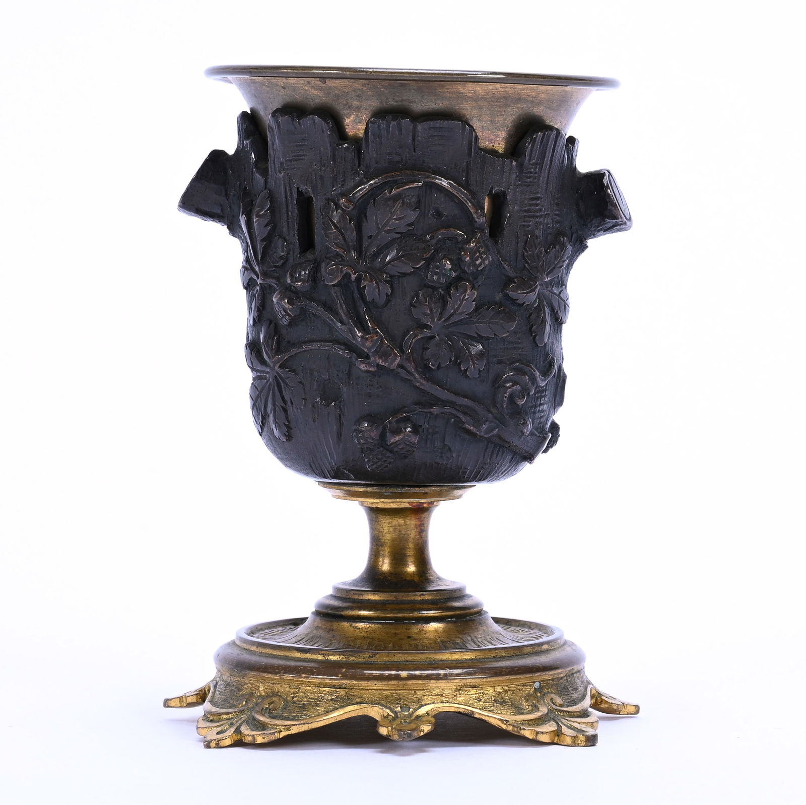 Pedestal Vase, Urn Shape, Embossed Bronze With Solid Brass Fittings (1 of 3)