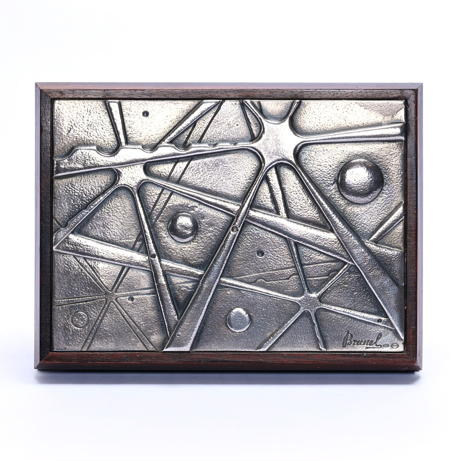 Hinged Box, Wood With Solid Sterling Silver Plaque Marked 925,  Italian Artist Mark "Brunel" (1 of 5)