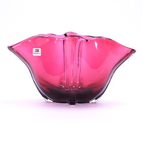 Cased Cranberry Art Glass Vase In Grotesque Style By Steuben