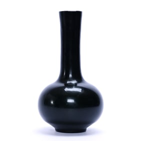 Vase, Solid Black Art Glass, Polished Pontil Base