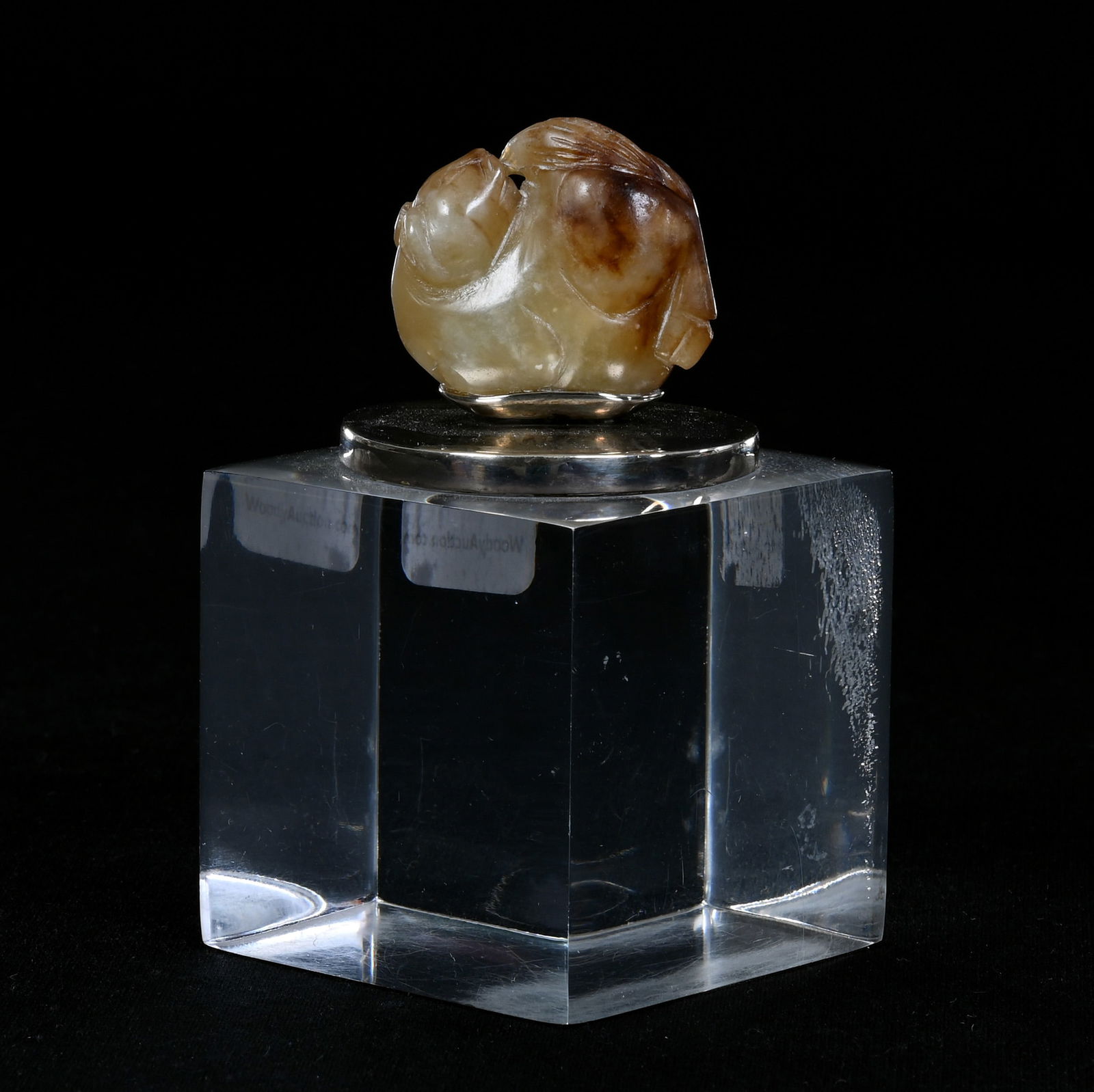 Carved Jade Sculpture On Acrylic Base: Carved Jade Sculpture On Acrylic Base, 4.25" x 2.5", J. Quentin Brasted Collection, KS. UPDATED 8-6-25: See Additional Natural Light Photos.