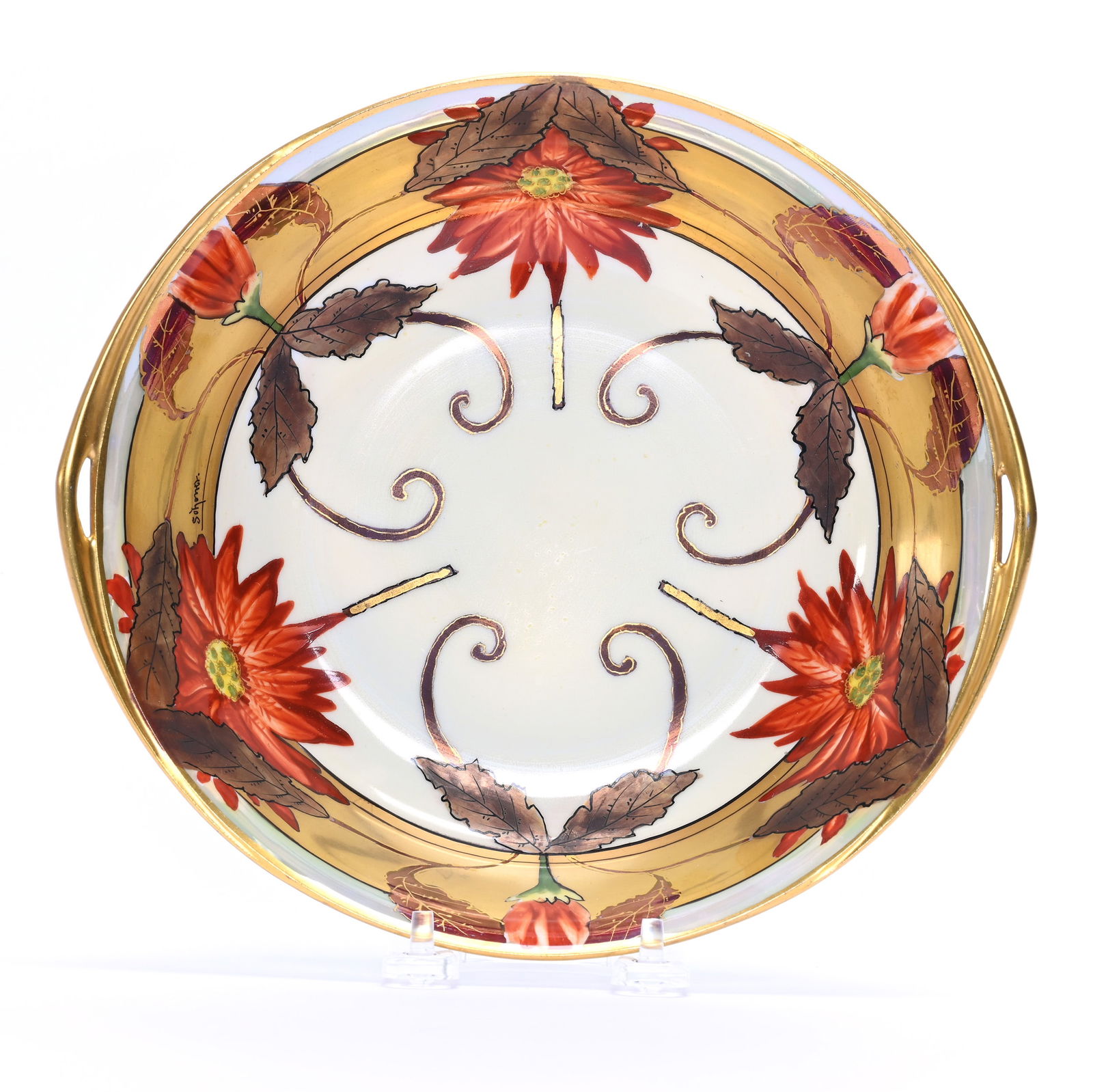 Bowl Marked Pickard, Poinsettia And Bronze Leaf Decor (1 of 3)