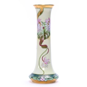 Vase Marked "White's Art Company", Yellow Ground, Waterlily Decor