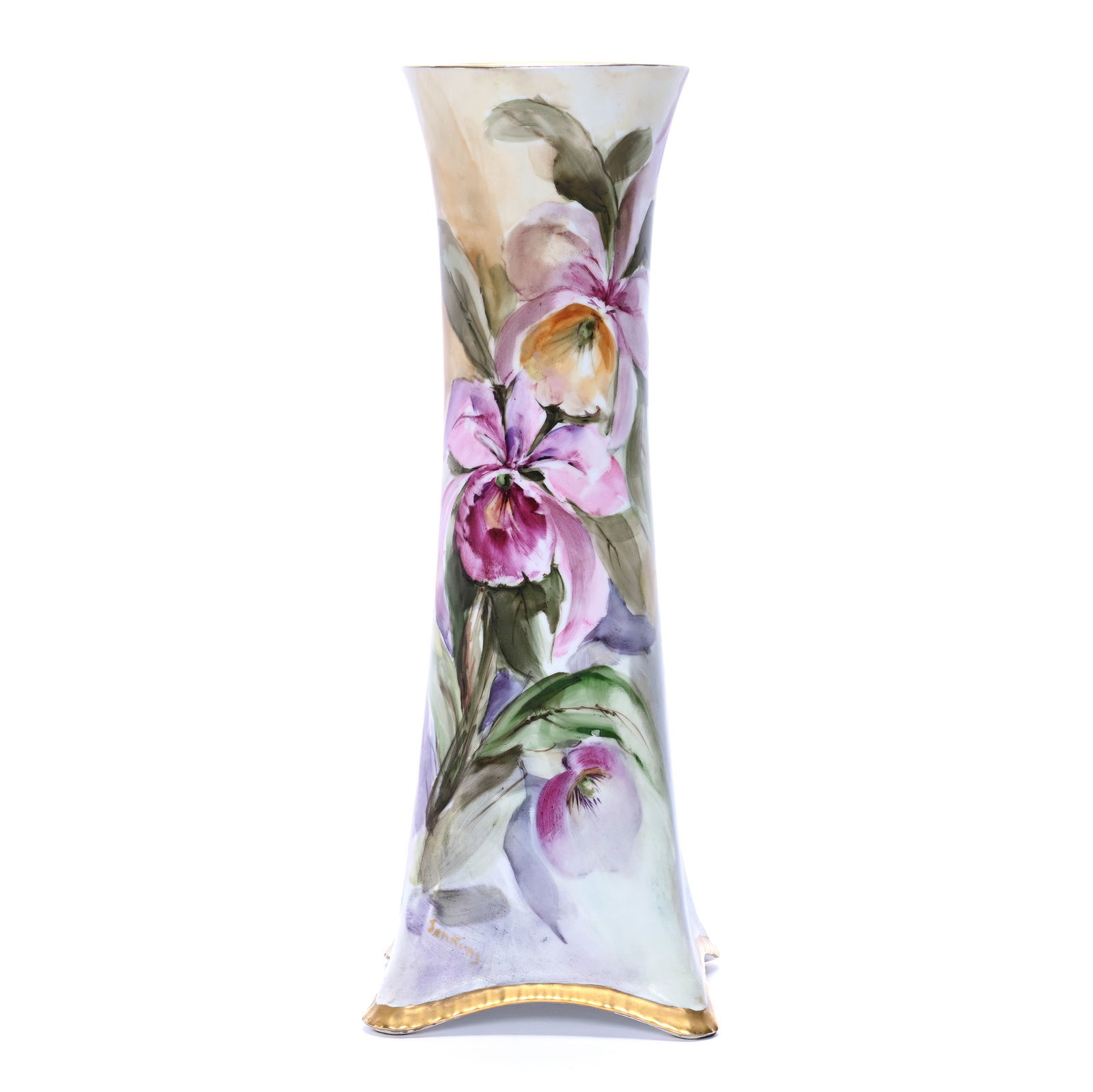 Vase Marked H & C Selb Bavaria, Hand Painted Orchid Decor (1 of 4)