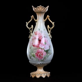 Pedestal Vase, Two Handles, Marked R.S. Prussia