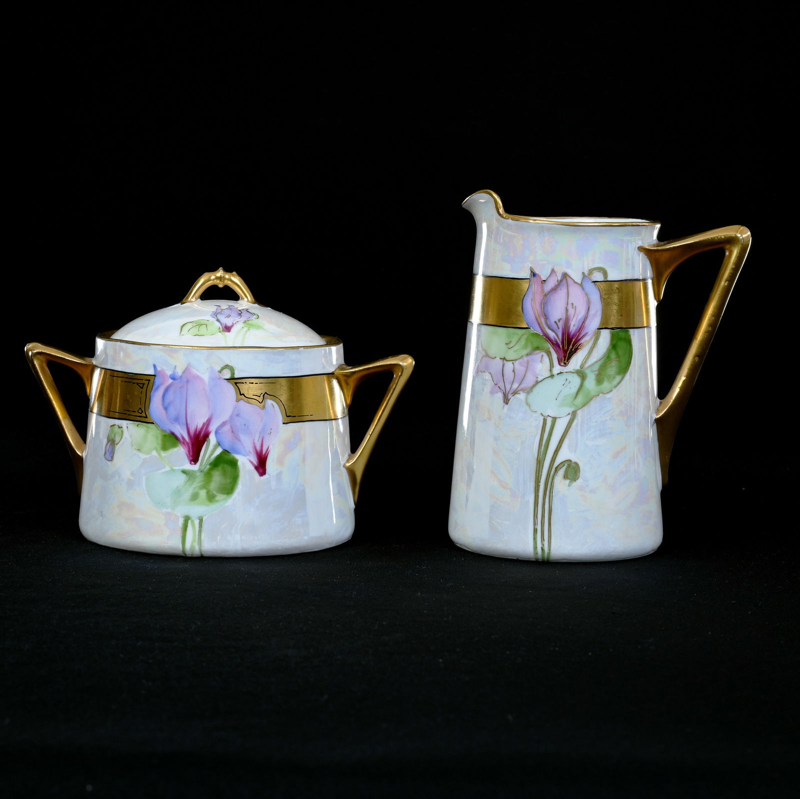 Milk Pitcher, White Iridized Ground With Floral Decor, Heavy Gold Trim (1 of 3)