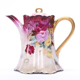Teapot Marked Haviland Limoges, Brown And Dark Red Tones, Rose Decor