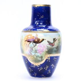 Vase, Unmarked R.S. Prussia, Double Image With Bird Of Paradise And Hummingbird Decor