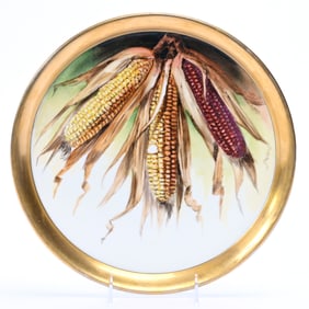 Round Tray Marked P. L. Limoges, Also Marked Alfred's Studio Chicago, Corn And Husk Design