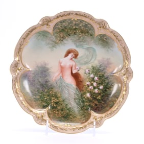 Plate Marked Limoges, Hand Painted Scene Of Woman In Field Of Flowers