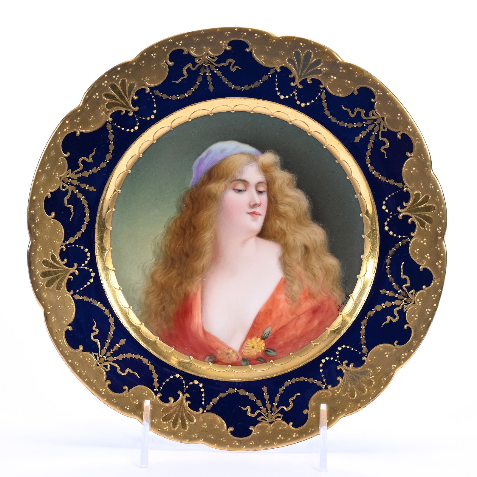 Plate, Beehive Mark, Hand Painted Portrait Of Young Woman Titled "Delina" (1 of 3)