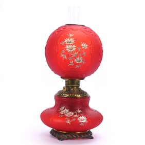 Gone With Wind Lamp, Red Satin, Attributed To Consolidated