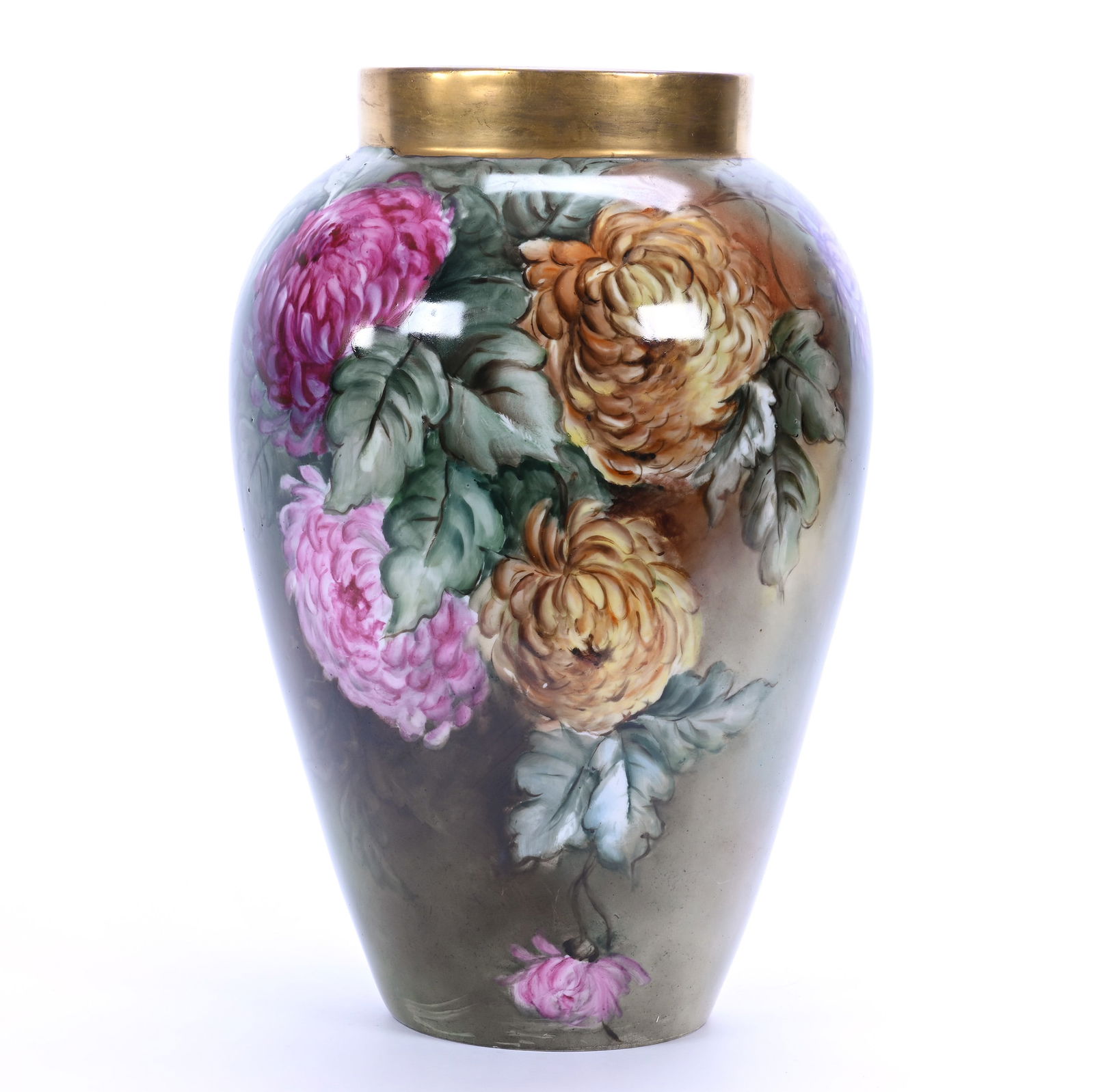 Vase Marked B & C Limoges, Hand Painted Chrysanthemum Decor (1 of 4)