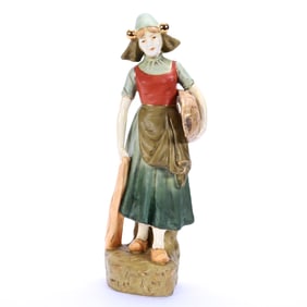 Figurine Marked Royal Dux, Young Dutch Girl Holding Basket