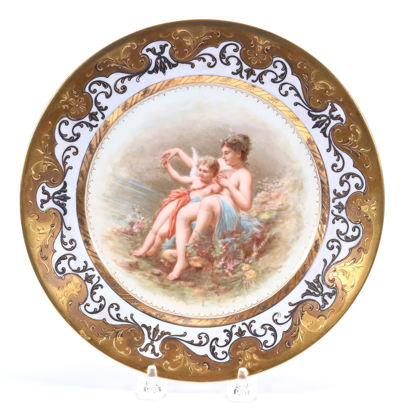 Plate Marked Beehive, Hand Painted Scene Titled "Amor Und Nymphe" (1 of 3)