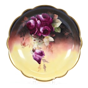 Bowl Marked Pickard, Yellow And Dark Brown Tones, Lavender Rose Decor
