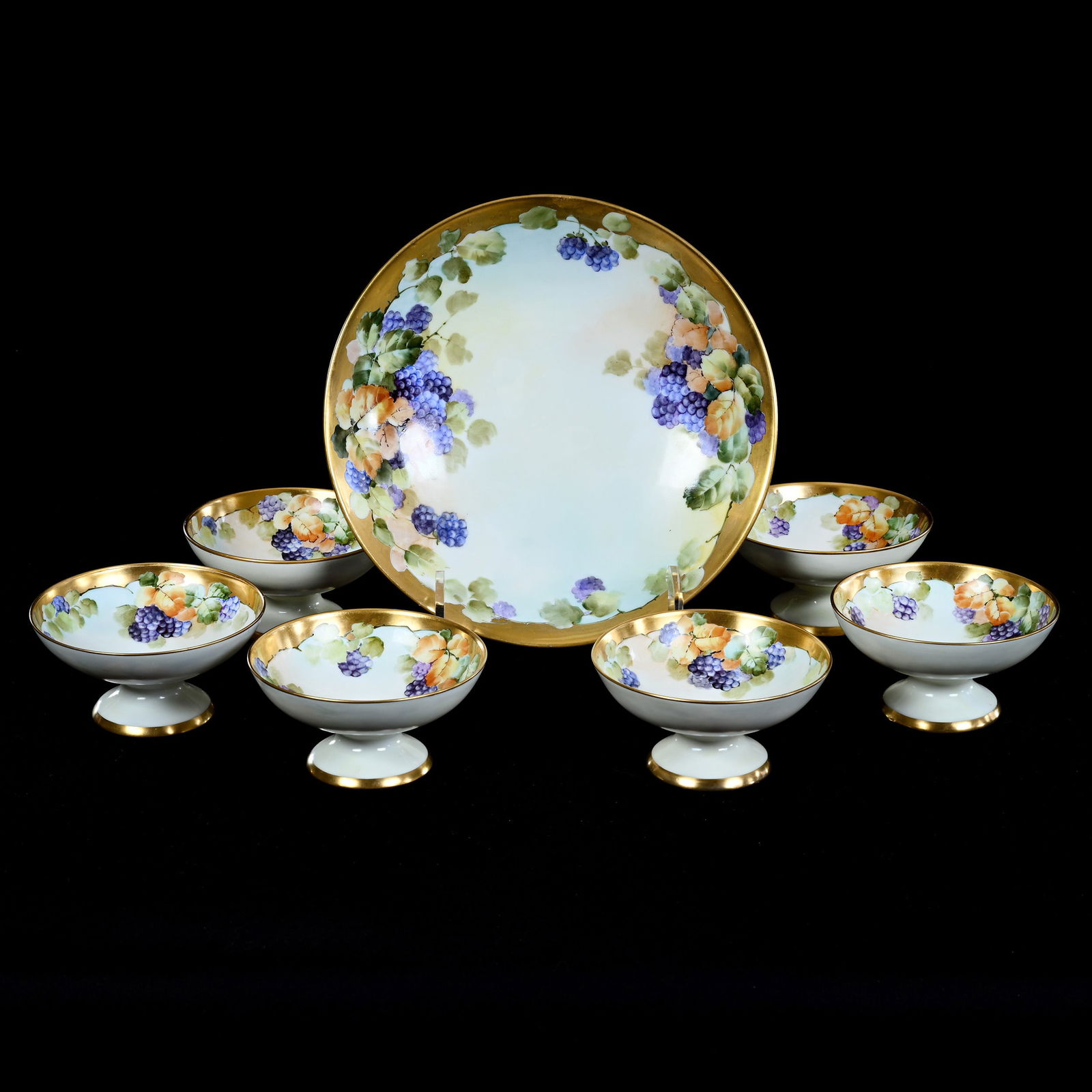 Berry Set, All Marked B & H Limoges, Hand Painted Blackberry Decor (1 of 3)
