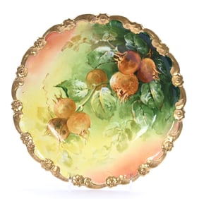 Bowl Marked Coronet Limoges France, Hand Painted Green, Yellow And Salmon Tones