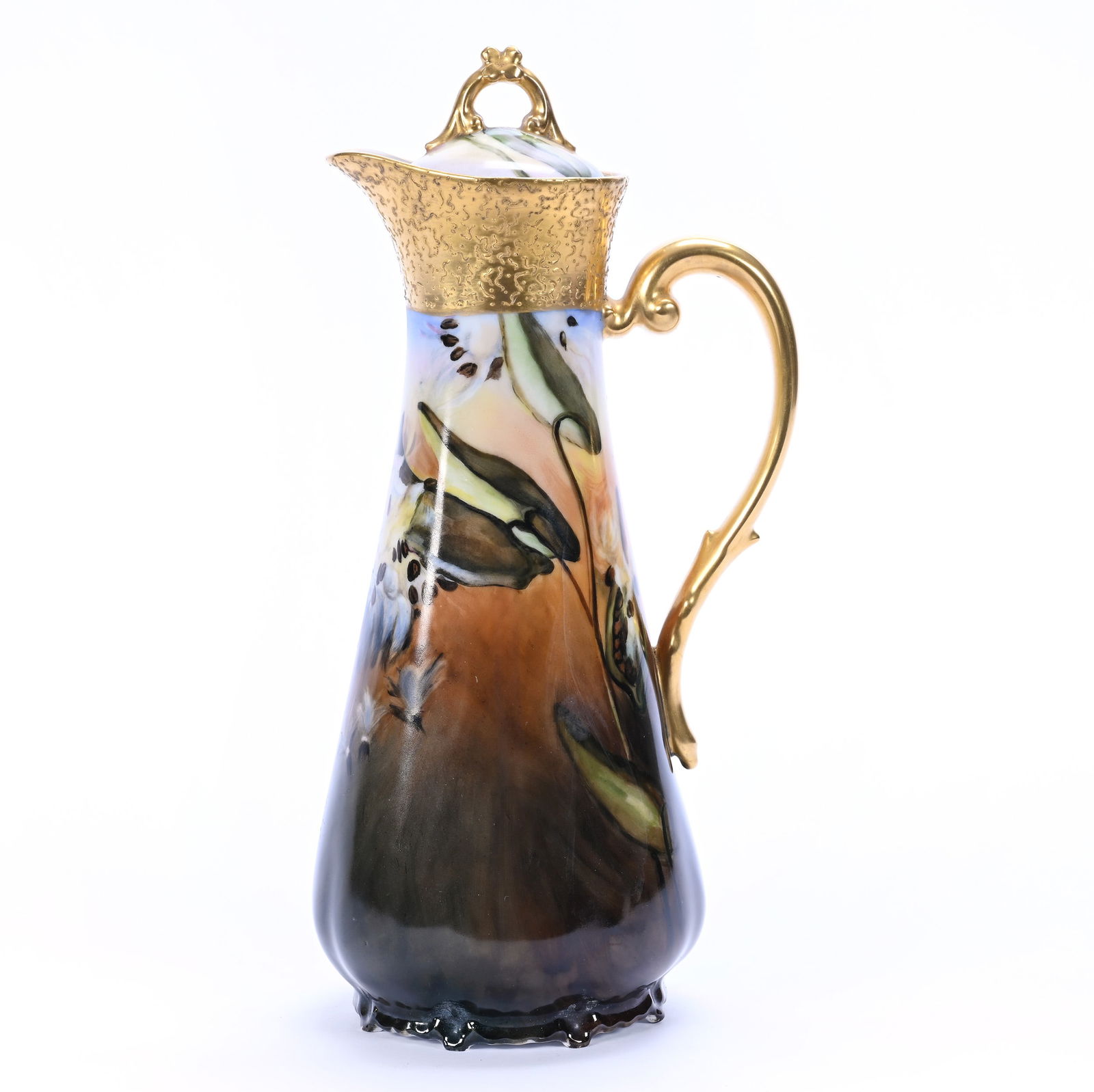 Chocolate Pot Marked T & V Limoges, Hand Painted Milkweed Plant Decor (1 of 3)