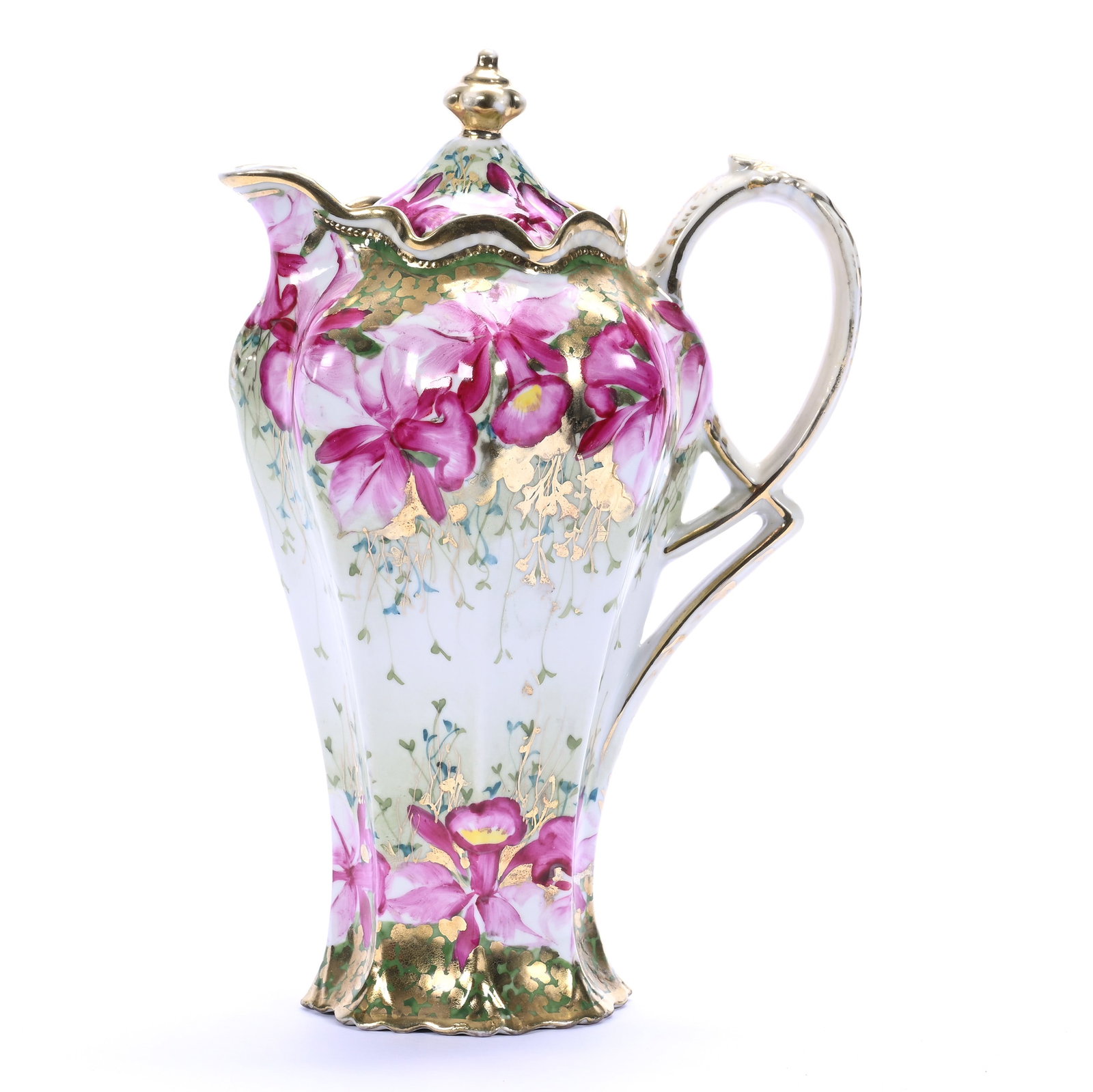 Chocolate Pot, Unmarked Nippon, White With Green Border (1 of 3)