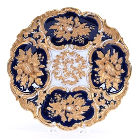 Plate, Meissen Blue Crossed Swords Mark, Embossed Fruit And Scroll Mold