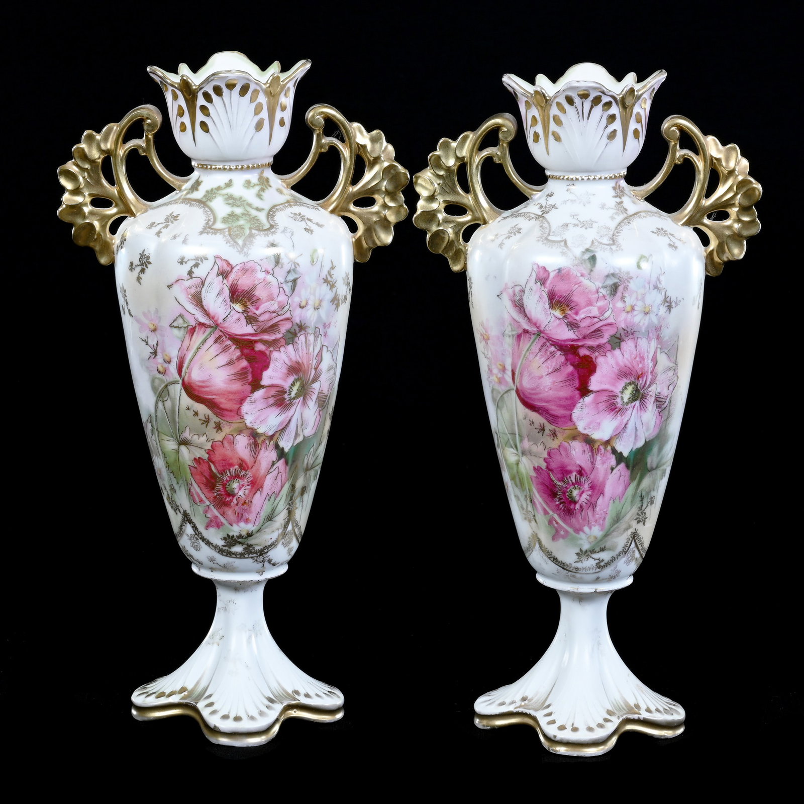 Pair Pedestal Vases, Two Handles, Marked R.S. Prussia (1 of 3)
