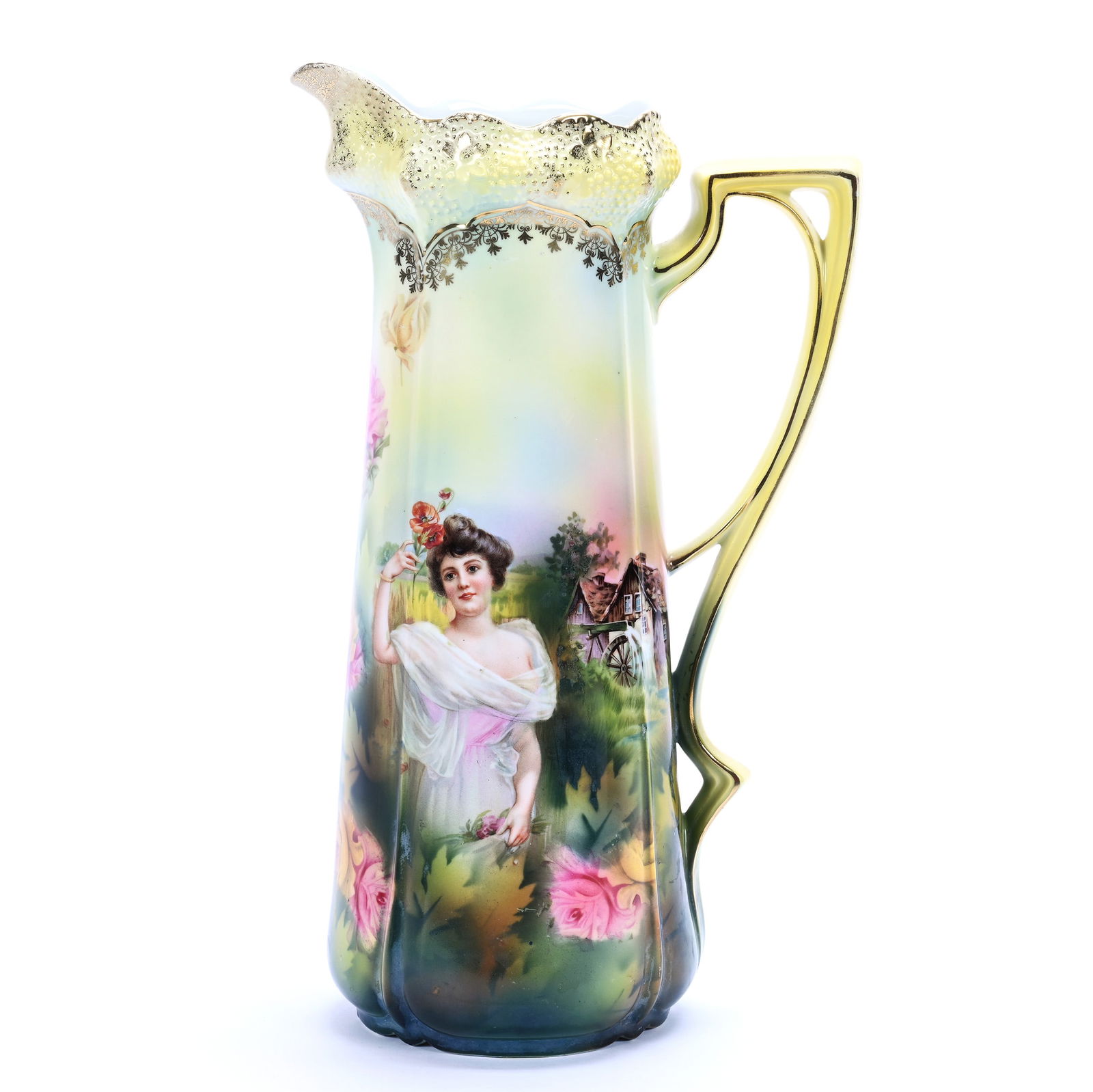 Tankard, Unmarked R.S. Prussia, Stipple Mold, Rare Double Scene, Summer Season And Mill Scenic Decor (1 of 3)