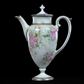Pedestal Coffee Pot Marked R.S. Prussia, Green And Yellow Satin