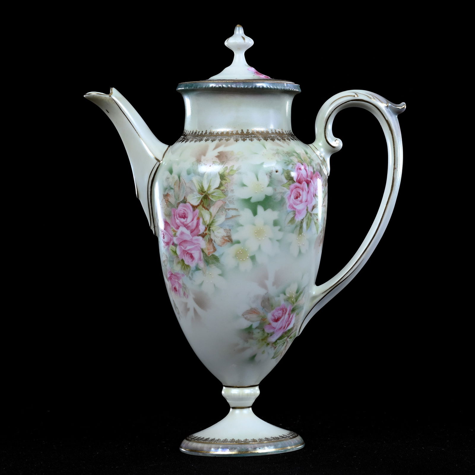 Pedestal Coffee Pot Marked R.S. Prussia, Green And Yellow Satin (1 of 3)