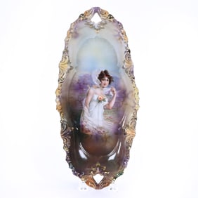 Celery Tray Marked R.S. Prussia, Fleur De Lys Mold, Vertical Fall Season Portrait Decor