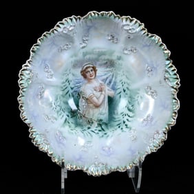 Bowl, Unmarked R.S. Prussia, Swag And Tassel Mold, Swan And Evergreen Scenic Decor