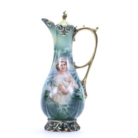 Covered Ewer Marked R.S. Prussia, Winter Season Portrait