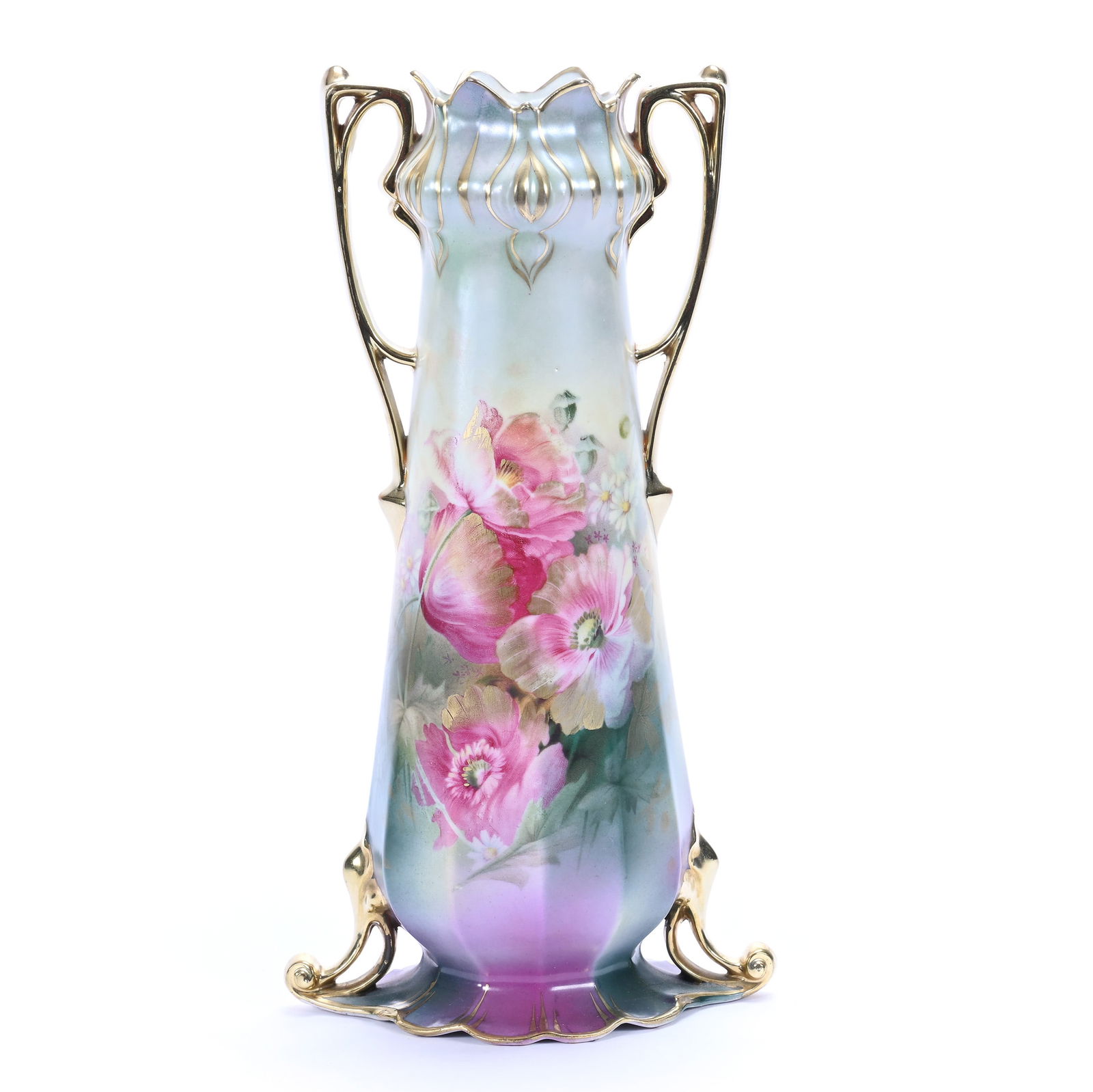 Vase, Two Handles, Marked R.S. Prussia, Pink Poppy Decor (1 of 3)