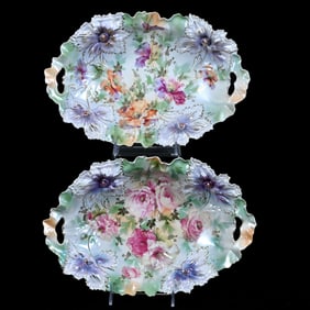 (2) Bread Bowls Marked R.S. Prussia, Carnation Mold