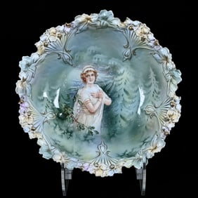 Bowl Marked R.S. Prussia, Mold #85, Winter Season Portrait Decor