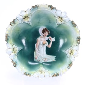 Bowl Marked R.S. Prussia, Mold #55, Fall Season Portrait Decor