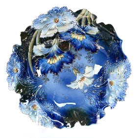 Bowl Marked R.S. Prussia, Carnation Mold, Cobalt Blue With Gold Stencil Highlights
