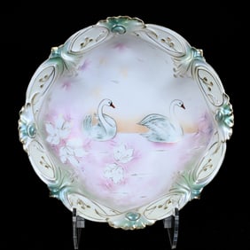 Bowl, Unmarked R.S. Prussia, Stylized Swan Scenic Decor
