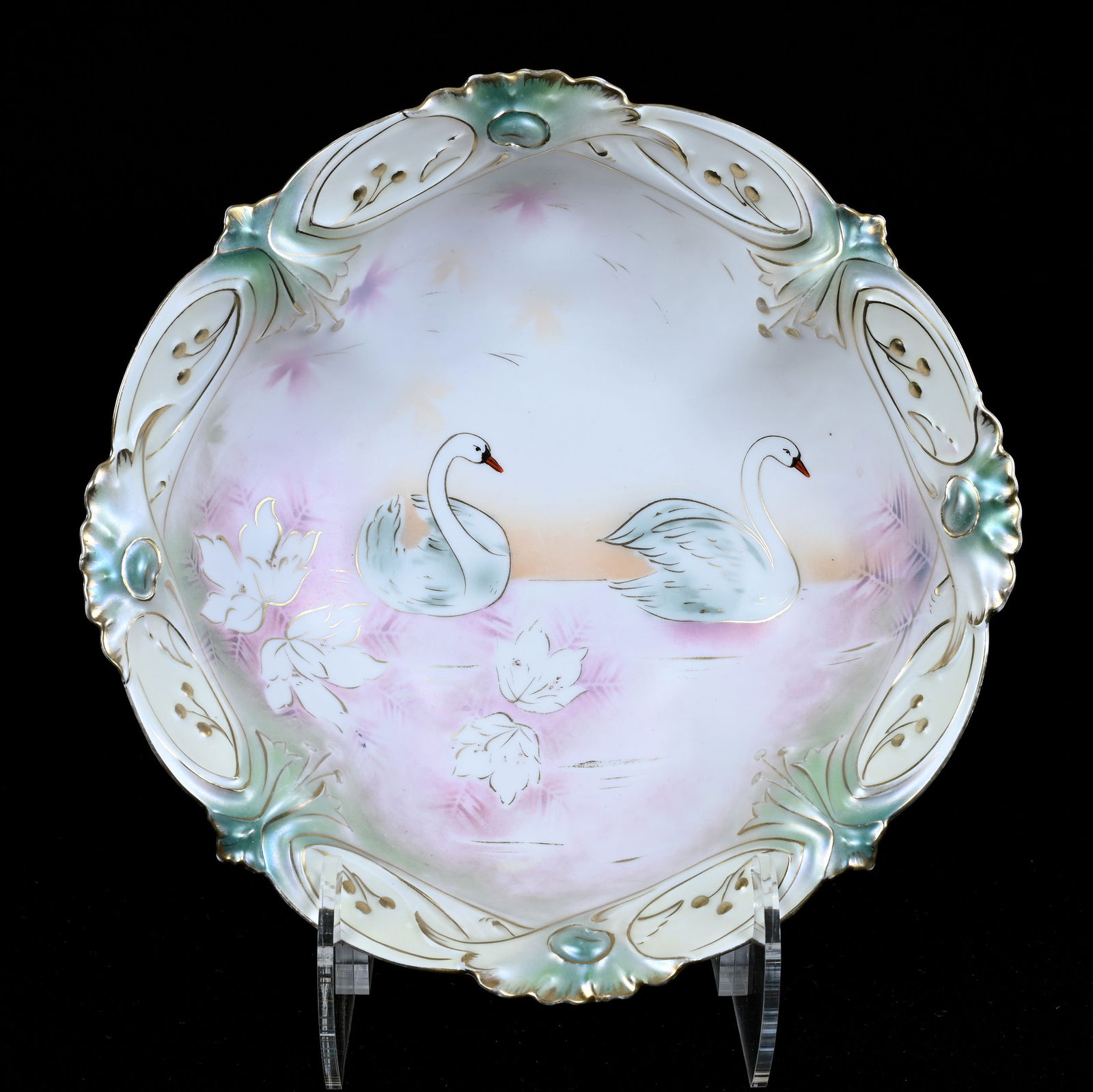 Bowl, Unmarked R.S. Prussia, Stylized Swan Scenic Decor (1 of 2)